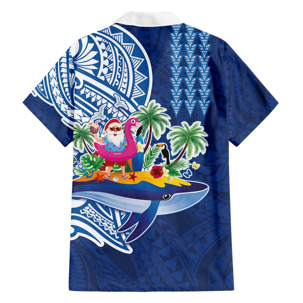 Hawaiian Mele Kalikimaka Family Matching Off Shoulder Short Dress and Hawaiian Shirt Funny Santa on Whale Island with Kakau Tattoos LT03 - Polynesian Pride