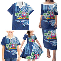 Hawaiian Mele Kalikimaka Family Matching Puletasi and Hawaiian Shirt Funny Santa on Whale Island with Kakau Tattoos - Polynesian Pride