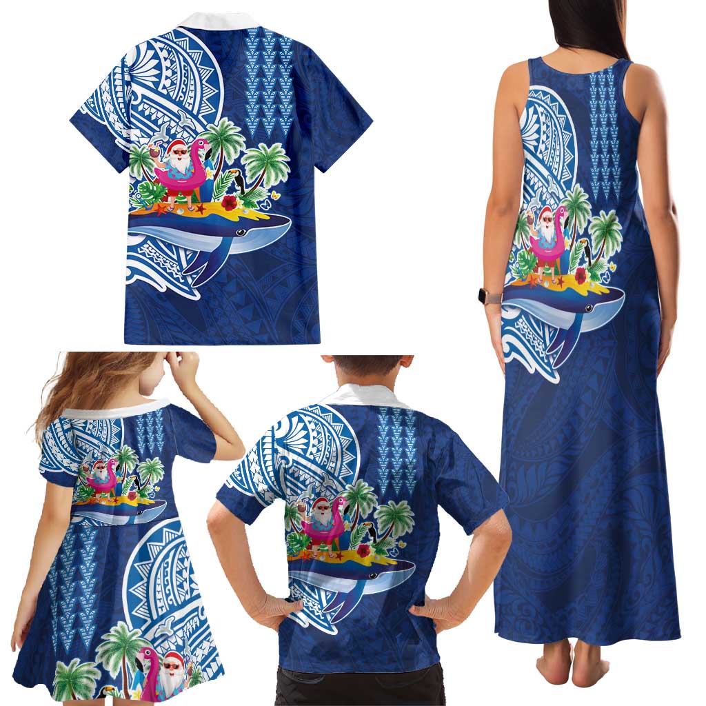 Hawaiian Mele Kalikimaka Family Matching Tank Maxi Dress and Hawaiian Shirt Funny Santa on Whale Island with Kakau Tattoos - Polynesian Pride