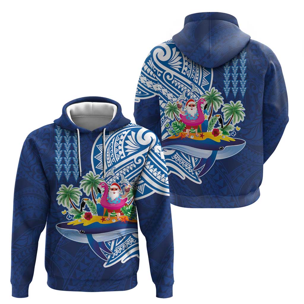 Hawaiian Mele Kalikimaka Hoodie Funny Santa on Whale Island with Kakau Tattoos - Polynesian Pride