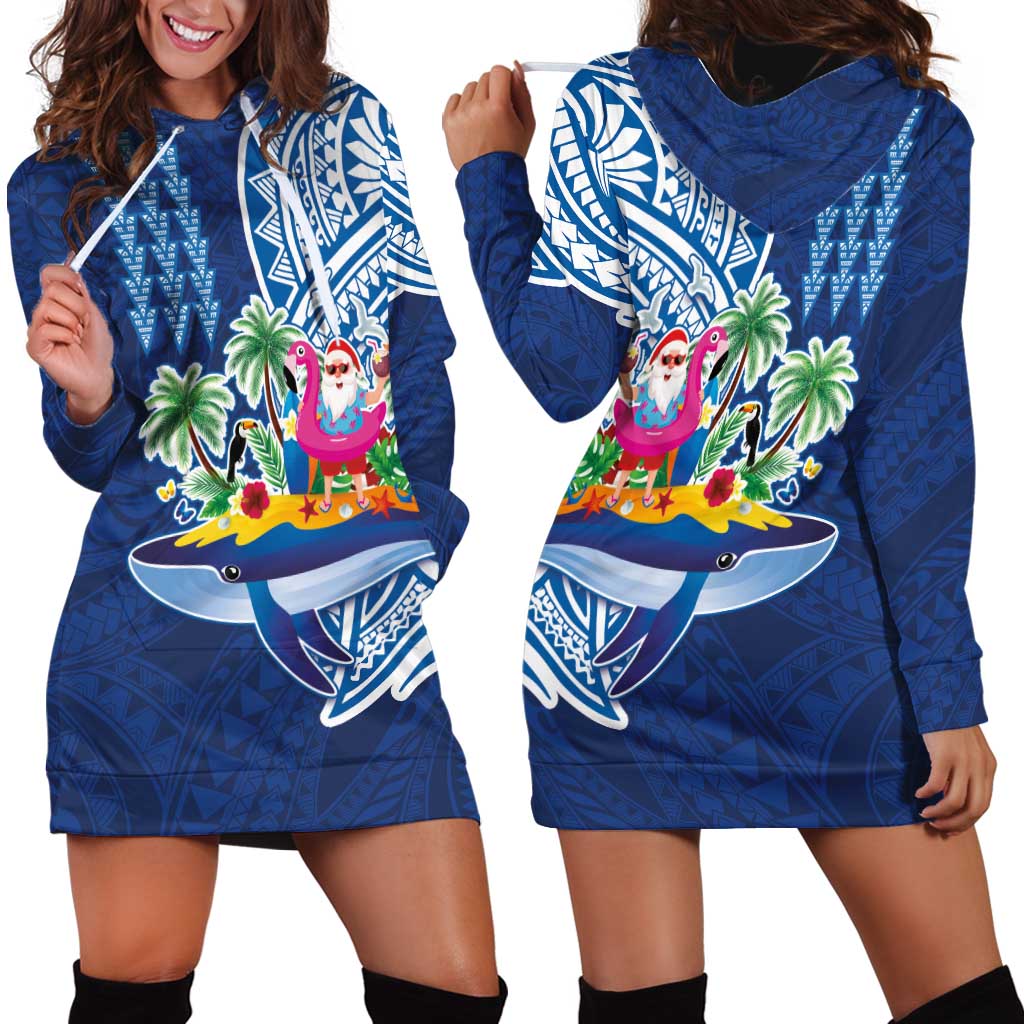 Hawaiian Mele Kalikimaka Hoodie Dress Funny Santa on Whale Island with Kakau Tattoos - Polynesian Pride