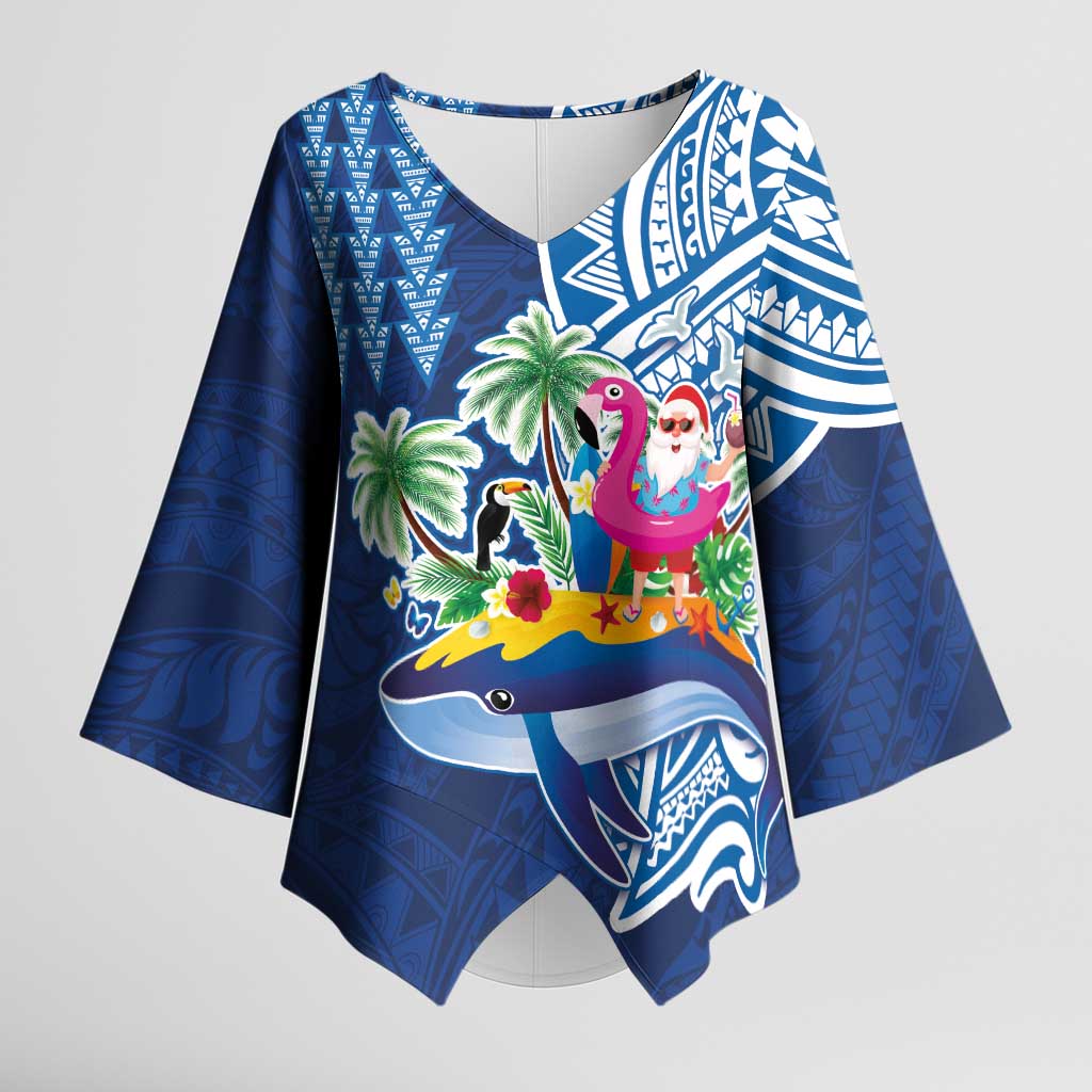 Hawaiian Mele Kalikimaka Kimono Sleeve Blouse Funny Santa on Whale Island with Kakau Tattoos - Polynesian Pride