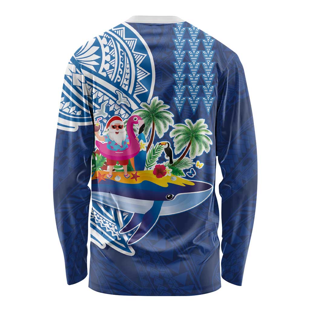 Hawaiian Mele Kalikimaka Long Sleeve Shirt Funny Santa on Whale Island with Kakau Tattoos - Polynesian Pride