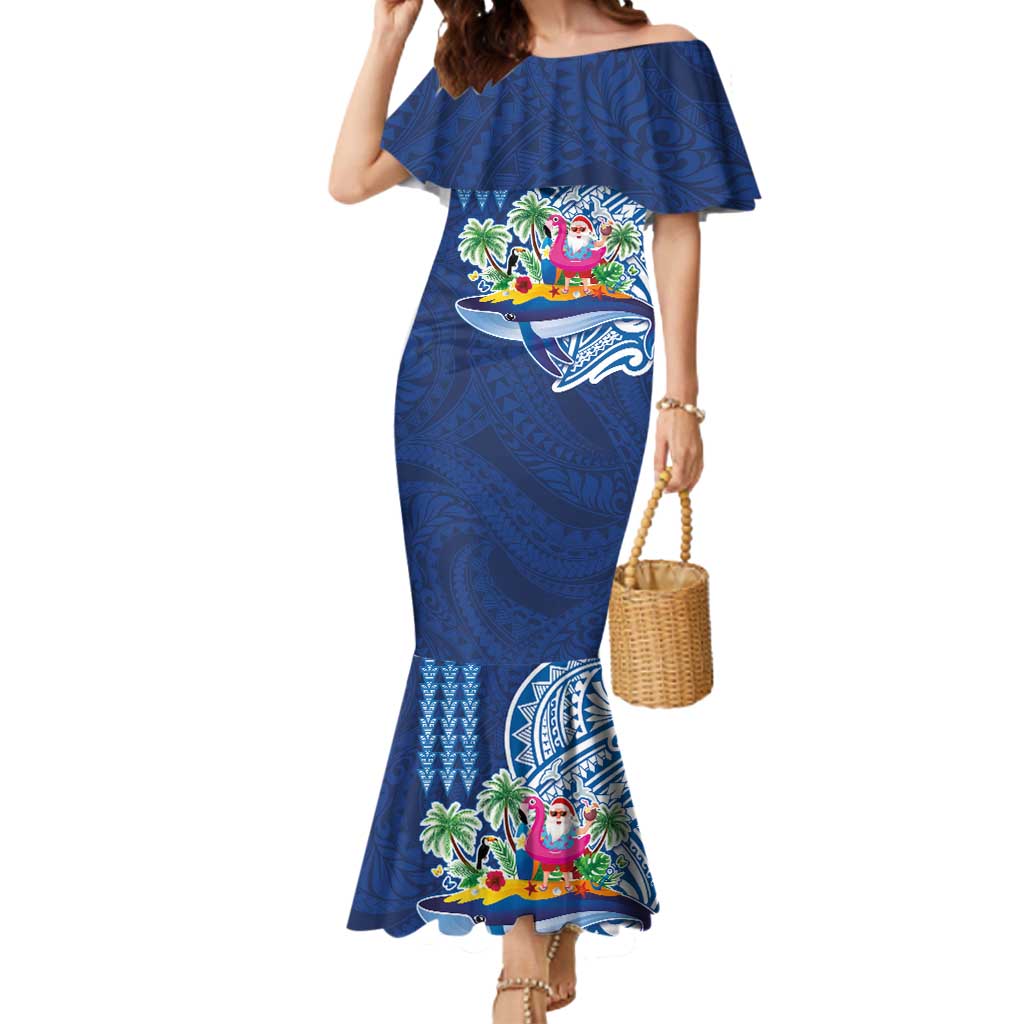 Hawaiian Mele Kalikimaka Mermaid Dress Funny Santa on Whale Island with Kakau Tattoos - Polynesian Pride