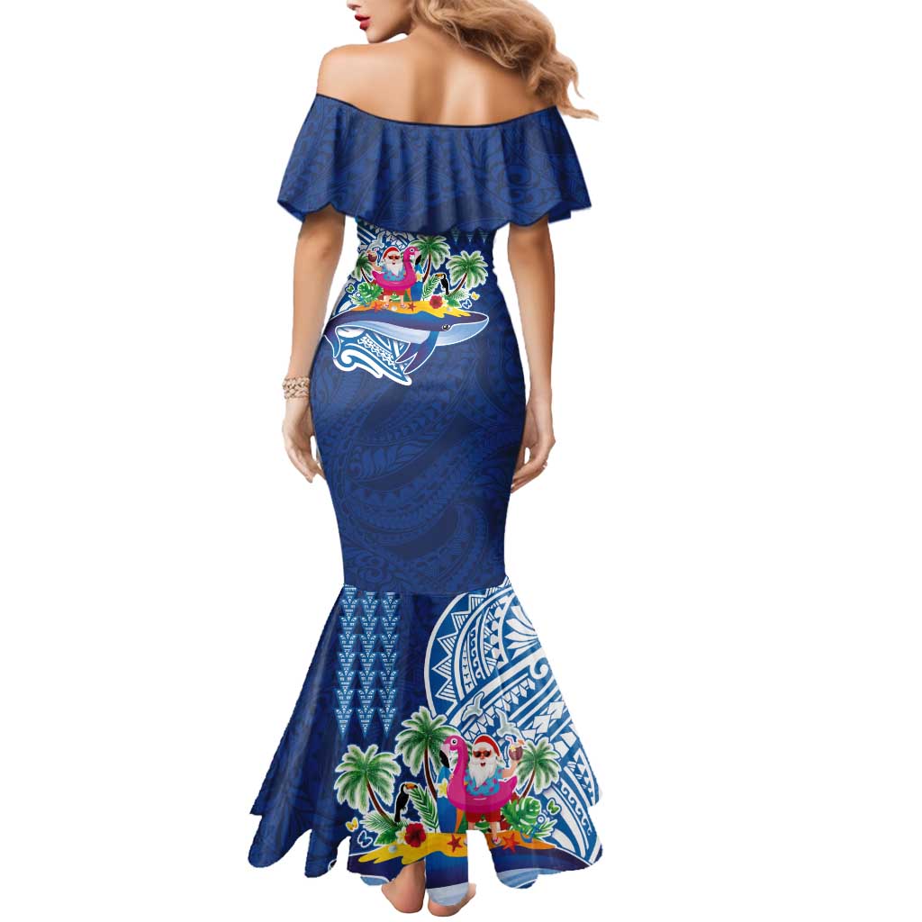 Hawaiian Mele Kalikimaka Mermaid Dress Funny Santa on Whale Island with Kakau Tattoos - Polynesian Pride