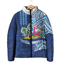 Hawaiian Mele Kalikimaka Padded Jacket Funny Santa on Whale Island with Kakau Tattoos - Polynesian Pride