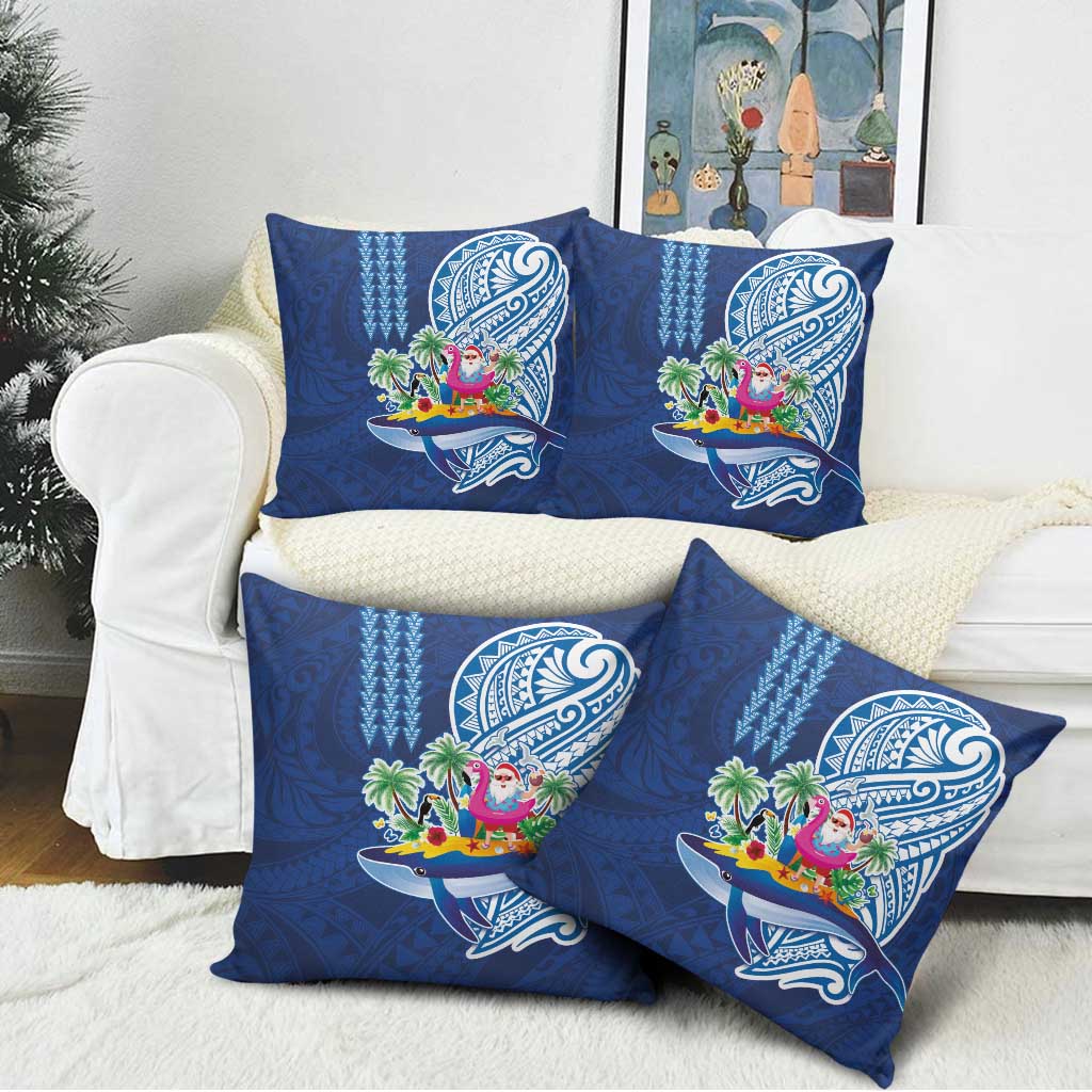 Hawaiian Mele Kalikimaka Pillow Cover Funny Santa on Whale Island with Kakau Tattoos - Polynesian Pride