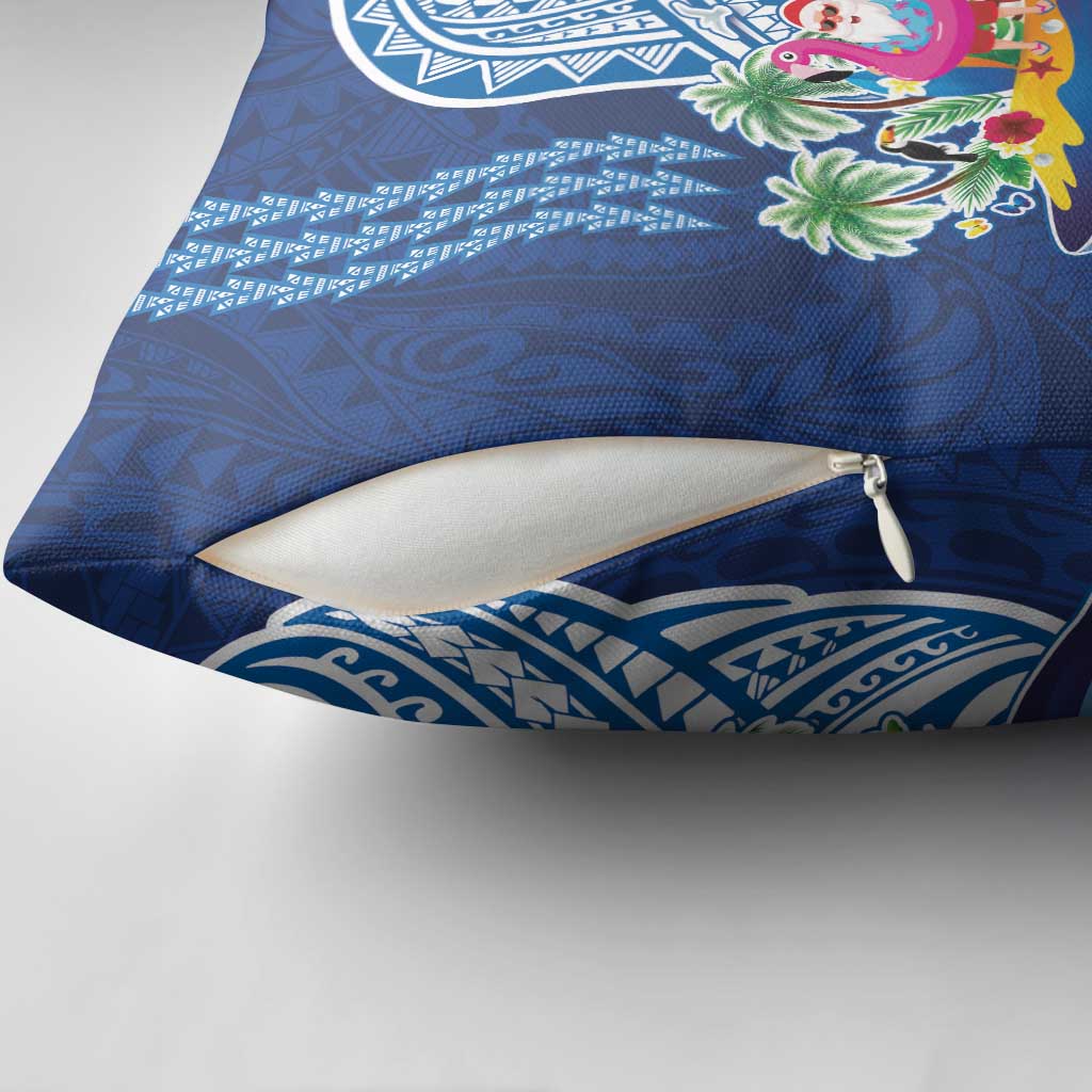 Hawaiian Mele Kalikimaka Pillow Cover Funny Santa on Whale Island with Kakau Tattoos - Polynesian Pride