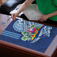 Hawaiian Mele Kalikimaka Puzzle Funny Santa on Whale Island with Kakau Tattoos - Polynesian Pride