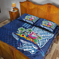 Hawaiian Mele Kalikimaka Quilt Bed Set Funny Santa on Whale Island with Kakau Tattoos - Polynesian Pride
