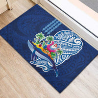Hawaiian Mele Kalikimaka Rubber Doormat Funny Santa on Whale Island with Kakau Tattoos - Polynesian Pride