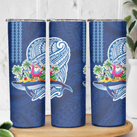 Hawaiian Mele Kalikimaka Skinny Tumbler Funny Santa on Whale Island with Kakau Tattoos - Polynesian Pride