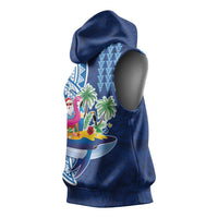 Hawaiian Mele Kalikimaka Sleeveless Hoodie Funny Santa on Whale Island with Kakau Tattoos - Polynesian Pride