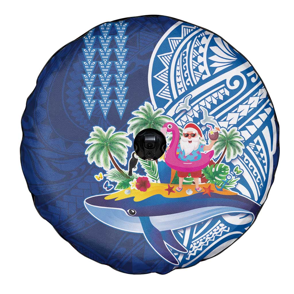 Hawaiian Mele Kalikimaka Spare Tire Cover Funny Santa on Whale Island with Kakau Tattoos - Polynesian Pride
