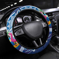 Hawaiian Mele Kalikimaka Steering Wheel Cover Funny Santa on Whale Island with Kakau Tattoos - Polynesian Pride
