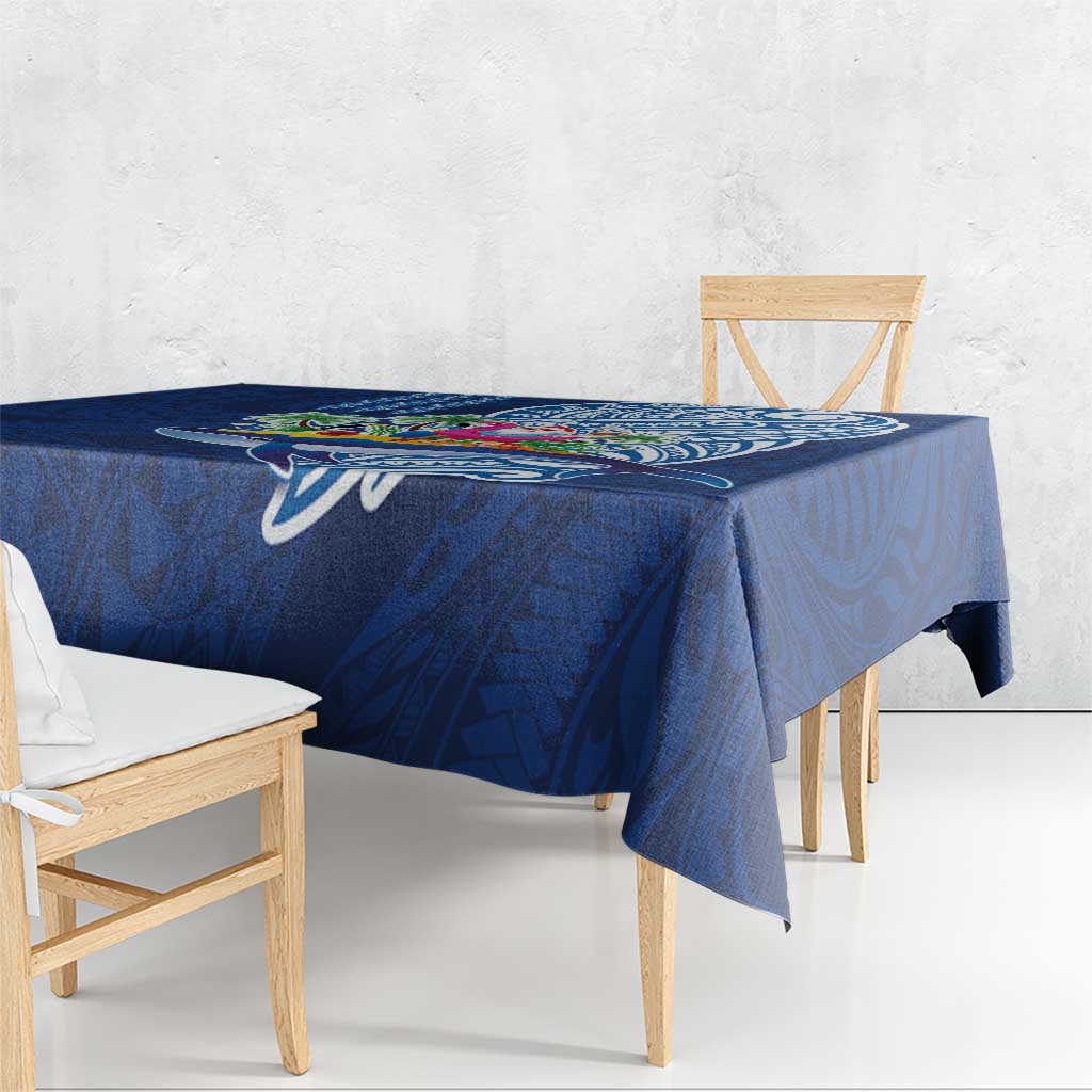 Hawaiian Mele Kalikimaka Tablecloth Funny Santa on Whale Island with Kakau Tattoos - Polynesian Pride