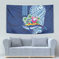 Hawaiian Mele Kalikimaka Tapestry Funny Santa on Whale Island with Kakau Tattoos - Polynesian Pride