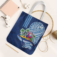 Hawaiian Mele Kalikimaka Tote Bag Funny Santa on Whale Island with Kakau Tattoos - Polynesian Pride