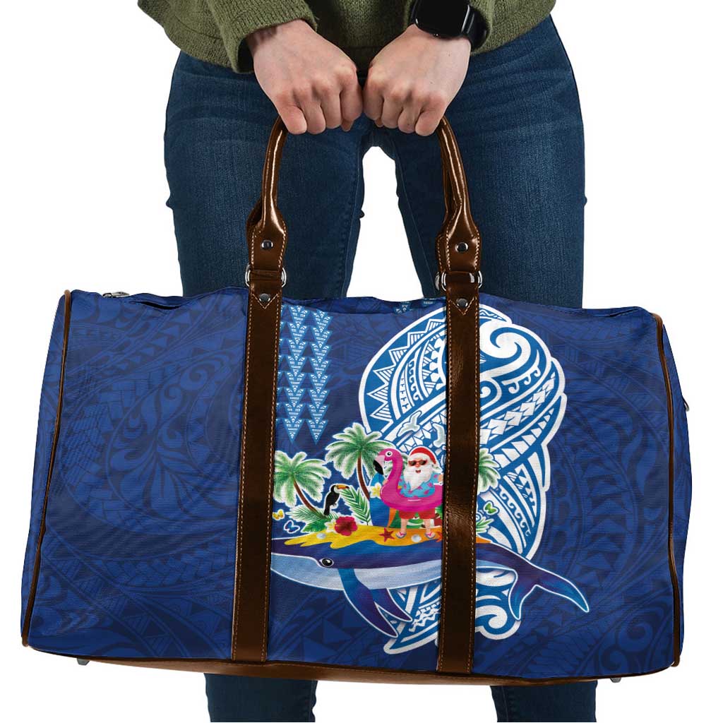 Hawaiian Mele Kalikimaka Travel Bag Funny Santa on Whale Island with Kakau Tattoos - Polynesian Pride