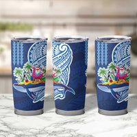 Hawaiian Mele Kalikimaka Tumbler Cup Funny Santa on Whale Island with Kakau Tattoos - Polynesian Pride