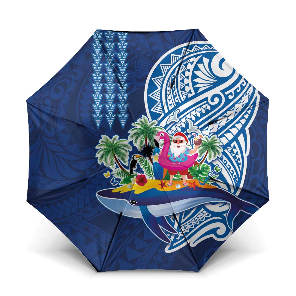 Hawaiian Mele Kalikimaka Umbrella Funny Santa on Whale Island with Kakau Tattoos - Polynesian Pride