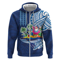 Hawaiian Mele Kalikimaka Zip Hoodie Funny Santa on Whale Island with Kakau Tattoos - Polynesian Pride