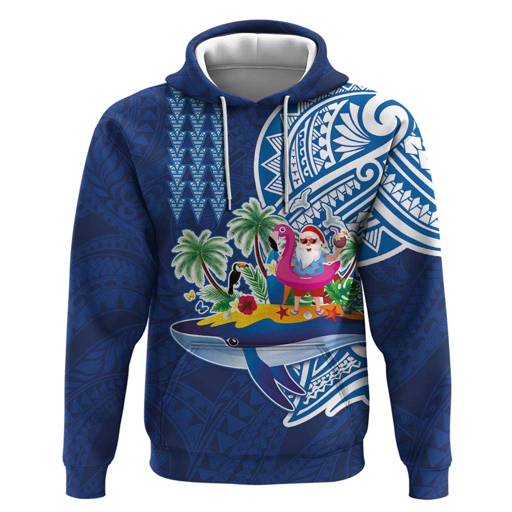 Hawaiian Mele Kalikimaka Zip Hoodie Funny Santa on Whale Island with Kakau Tattoos - Polynesian Pride