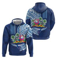 Hawaiian Mele Kalikimaka Zip Hoodie Funny Santa on Whale Island with Kakau Tattoos - Polynesian Pride