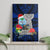 Guam Christmas Canvas Wall Art Santa Gift Latte Stone and Sea Turle Mix Hibiscus Chamorro Blue Style LT03