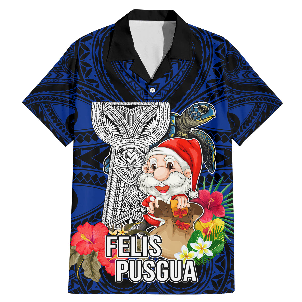 Guam Christmas Family Matching Mermaid Dress and Hawaiian Shirt Santa Gift Latte Stone and Sea Turle Mix Hibiscus Chamorro Blue Style LT03