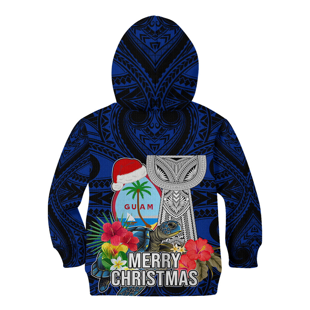 Guam Christmas Kid Hoodie Santa Gift Latte Stone and Sea Turle Mix Hibiscus Chamorro Blue Style LT03