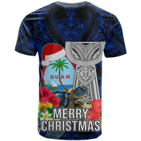 Guam Christmas T Shirt Santa Gift Latte Stone and Sea Turle Mix Hibiscus Chamorro Blue Style LT03