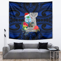 Guam Christmas Tapestry Santa Gift Latte Stone and Sea Turle Mix Hibiscus Chamorro Blue Style LT03