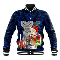 Custom Guam Christmas Baseball Jacket Santa Gift Latte Stone and Sea Turle Mix Hibiscus Chamorro Blue Style LT03