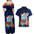 Custom Guam Christmas Couples Matching Off Shoulder Maxi Dress and Hawaiian Shirt Santa Gift Latte Stone and Sea Turle Mix Hibiscus Chamorro Blue Style LT03