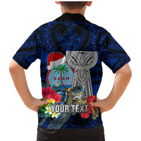 Custom Guam Christmas Family Matching Mermaid Dress and Hawaiian Shirt Santa Gift Latte Stone and Sea Turle Mix Hibiscus Chamorro Blue Style LT03