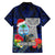 Custom Guam Christmas Family Matching Off Shoulder Short Dress and Hawaiian Shirt Santa Gift Latte Stone and Sea Turle Mix Hibiscus Chamorro Blue Style LT03