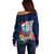 Custom Guam Christmas Off Shoulder Sweater Santa Gift Latte Stone and Sea Turle Mix Hibiscus Chamorro Blue Style LT03