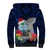 Custom Guam Christmas Sherpa Hoodie Santa Gift Latte Stone and Sea Turle Mix Hibiscus Chamorro Blue Style LT03