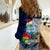 Custom Guam Christmas Women Casual Shirt Santa Gift Latte Stone and Sea Turle Mix Hibiscus Chamorro Blue Style LT03