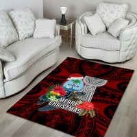 Guam Christmas Area Rug Santa Gift Latte Stone and Sea Turle Mix Hibiscus Chamorro Red Style LT03