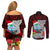 Guam Christmas Couples Matching Off Shoulder Short Dress and Long Sleeve Button Shirt Santa Gift Latte Stone and Sea Turle Mix Hibiscus Chamorro Red Style LT03