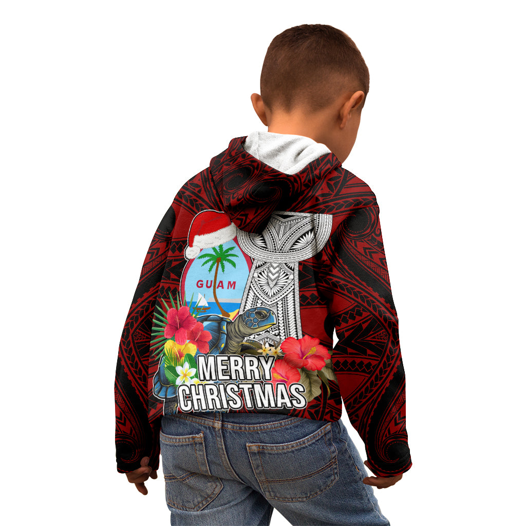 Guam Christmas Kid Hoodie Santa Gift Latte Stone and Sea Turle Mix Hibiscus Chamorro Red Style LT03