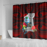 Guam Christmas Shower Curtain Santa Gift Latte Stone and Sea Turle Mix Hibiscus Chamorro Red Style LT03