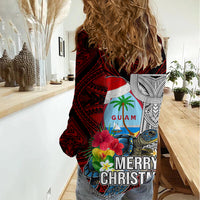 Guam Christmas Women Casual Shirt Santa Gift Latte Stone and Sea Turle Mix Hibiscus Chamorro Red Style LT03