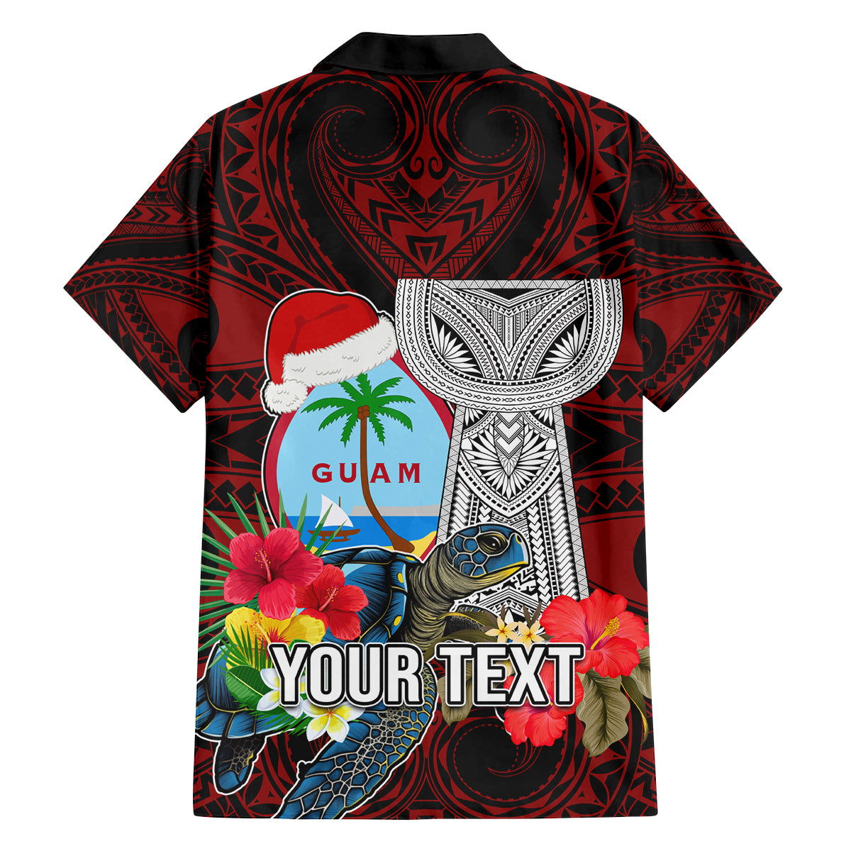 Custom Guam Christmas Family Matching Off Shoulder Maxi Dress and Hawaiian Shirt Santa Gift Latte Stone and Sea Turle Mix Hibiscus Chamorro Red Style LT03