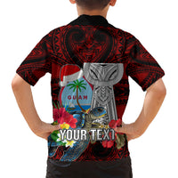 Custom Guam Christmas Hawaiian Shirt Santa Gift Latte Stone and Sea Turle Mix Hibiscus Chamorro Red Style LT03