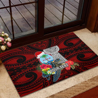 Custom Guam Christmas Rubber Doormat Santa Gift Latte Stone and Sea Turle Mix Hibiscus Chamorro Red Style LT03