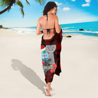 Custom Guam Christmas Sarong Santa Gift Latte Stone and Sea Turle Mix Hibiscus Chamorro Red Style LT03