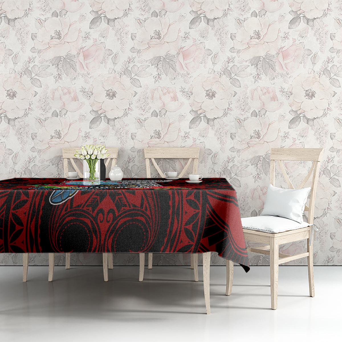 Custom Guam Christmas Tablecloth Santa Gift Latte Stone and Sea Turle Mix Hibiscus Chamorro Red Style LT03